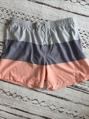 Simply Southern Men's Colorblock Swim Shorts - Light Gray, Charcoal & Peach